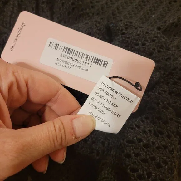 Micas Women's Size Medium Black Open Knit Mini Dress Ruffle Hem NWT Cami Style - Picture 6 of 6